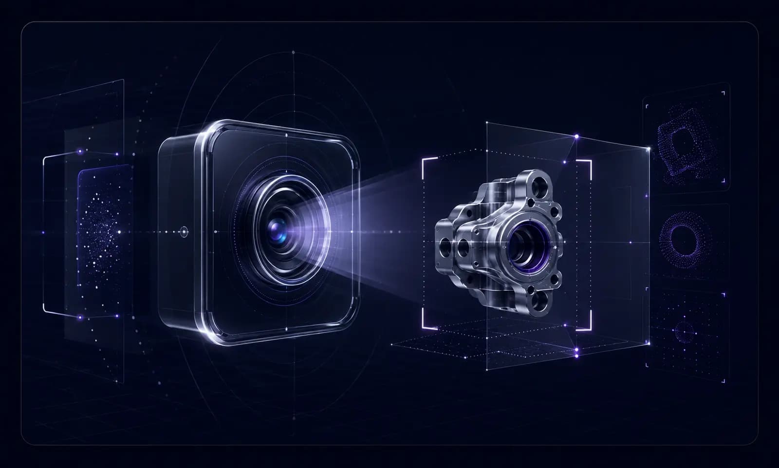 AI camera inspecting an industrial component